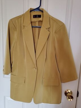 Womens Mustard Single-Button Blazer Jacket